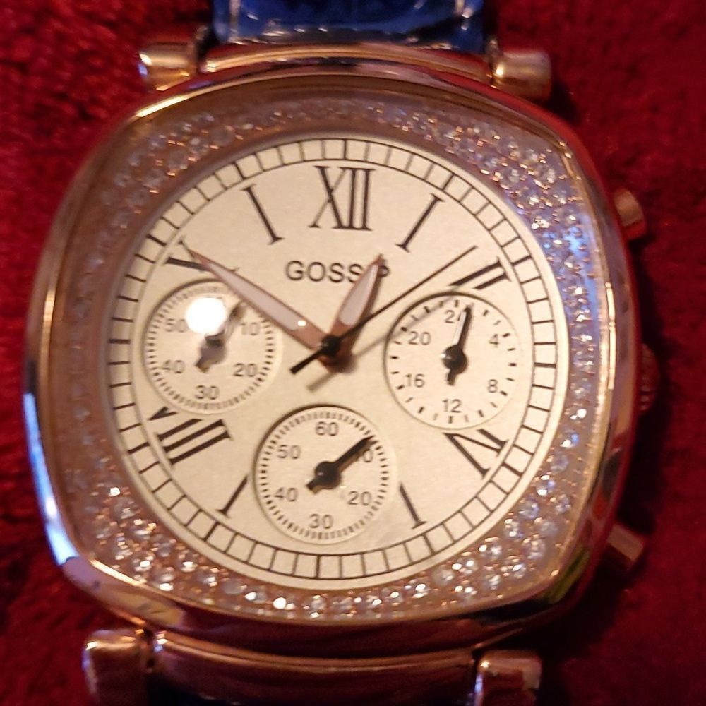 Gossip GSP828 Womens Chronograph Watch Rose Gold Blue Croco‎ Leather Band Analog